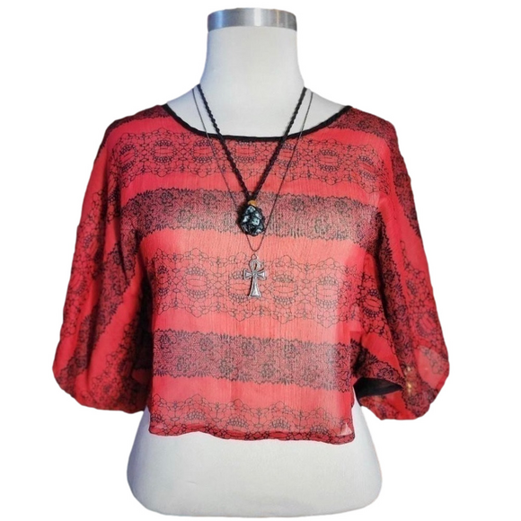 dream out loud red and black y2k dolman sleeve sheer top - Picture 8 of 8